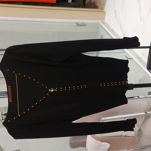 Black sweater with copper colored beads details. - Picture 1 of 2